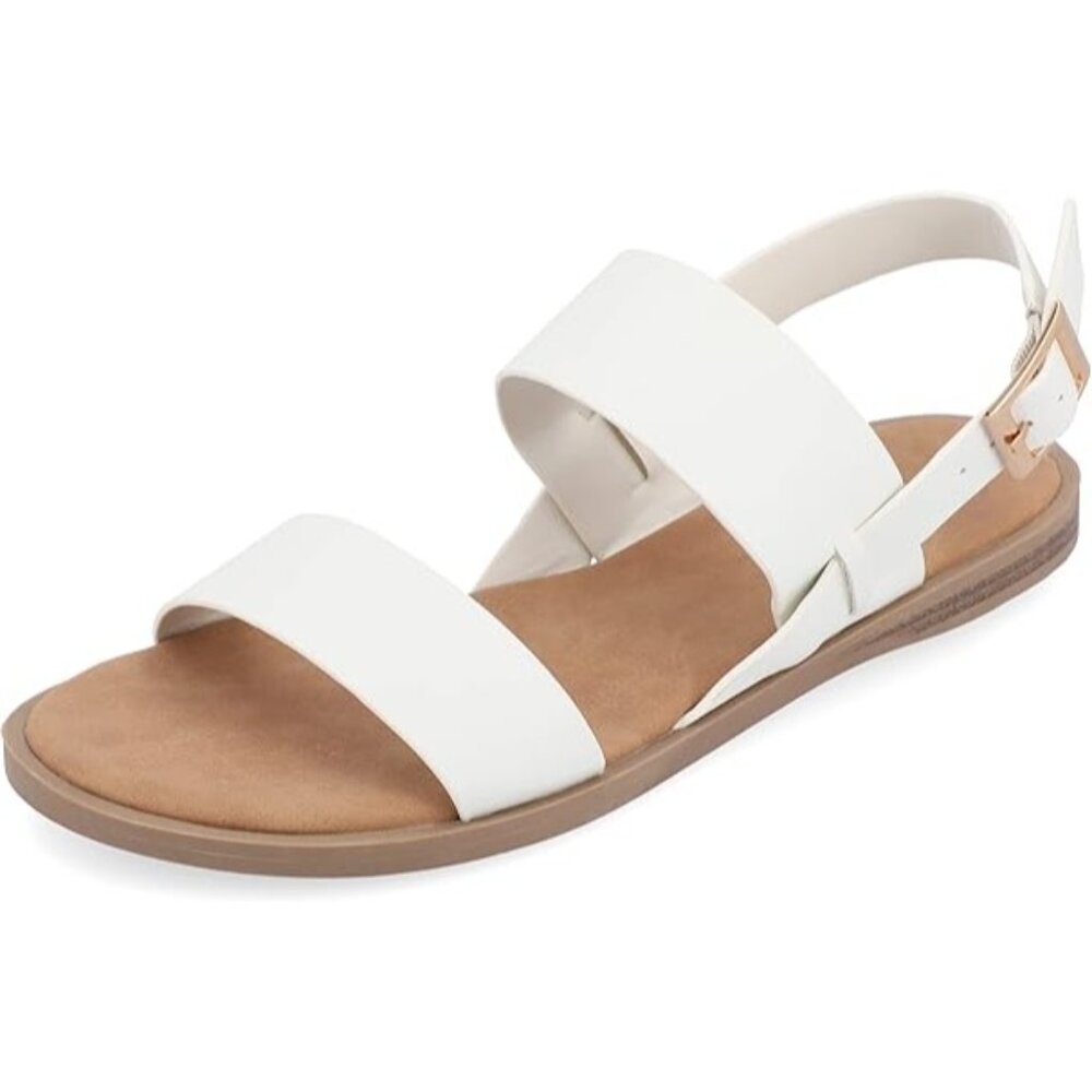 Journee Collection Womens Dual Straps Flat Sandals White Brown Size 8 Regular